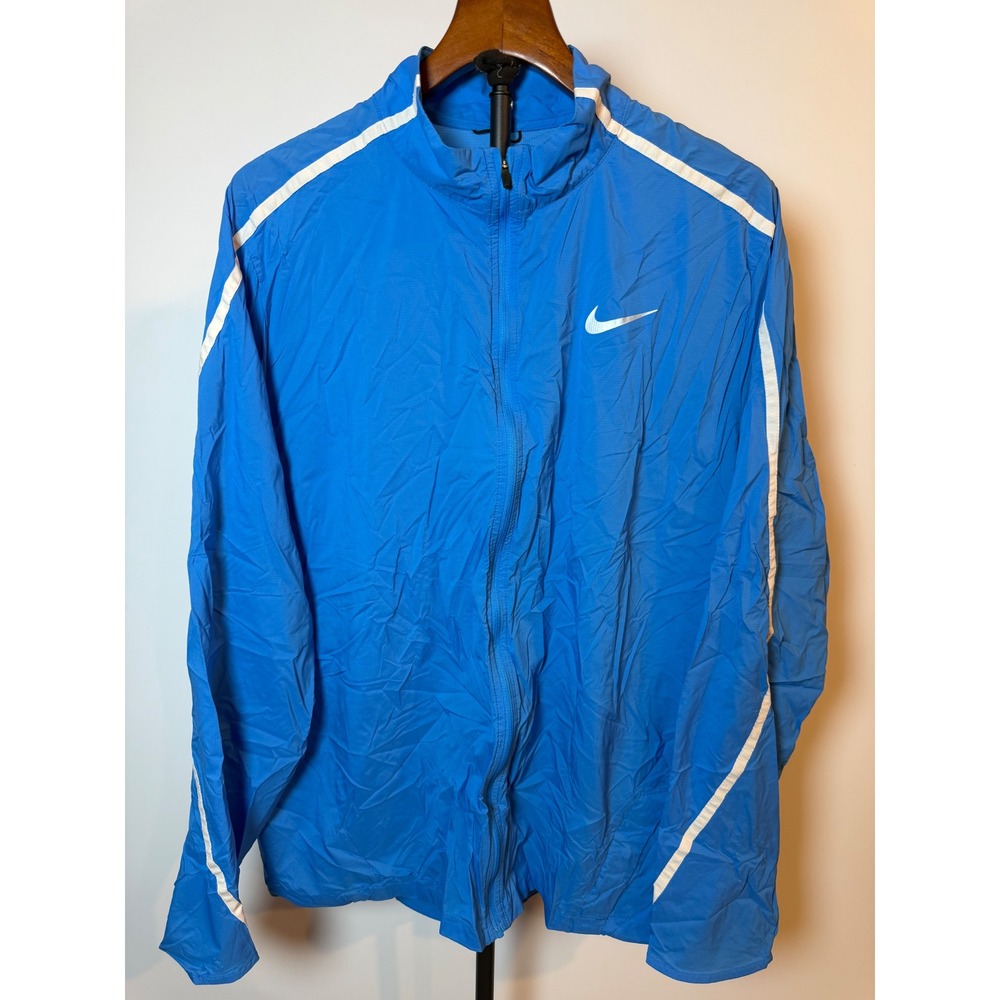 Nike Mens XL Blue Full Zip Reflective Running Windbreaker Jacket Ripstop